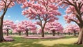 Blooming sakura trees