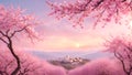 Blooming sakura trees