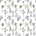 Blooming seamless pattern with pastel colors forest flowers