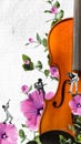 Blooming sounds. Talented man playing guitar and clarinet. Classical music, performance. Contemporary art collage