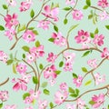 Blooming Spring Flowers Pattern Background. Seamless Fashion Print