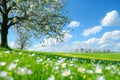 Blooming Spring Meadow Under Blue Sky Royalty Free Stock Photo