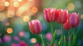 Blooming Spring Tulip Closeup on Pastel Bokeh Royalty Free Stock Photo