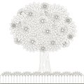 Blooming tree, fence for coloring book Royalty Free Stock Photo