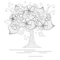 Blooming tree with loving birds for coloring book