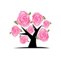 Blooming tree with pink roses for your design Royalty Free Stock Photo