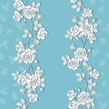 Blooming white garden roses seamless pattern on soft blue background,for decorative,apparel,fashion,fabric,textile,print