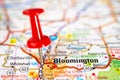 Bloomington, Indiana, Monroe road map with red pushpin, city in the United States of America