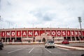 Side view of Hoosier Indiana Football stadium and ticket offices with parking lot in