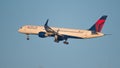 BLOOMINGTON, MINNESOTA / USA - JANUARY 15, 2015 - Delta plane near MSP - Minneapolis / St. Paul Airport with white, red, and blue