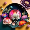 blooms and blossoms: a kaleidoscope of colorful flowers illustration of blooming flowers with a paper cut theme Royalty Free Stock Photo