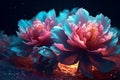blossom bloom bright nature neon flower colours design flora peony. Generative AI.