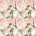 Blossom cherry tree seamless pattern watercolor on white Royalty Free Stock Photo