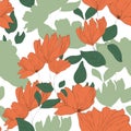 Blossom floral seamless pattern. Color vector texture. Hand drawn orange flowers on white background Royalty Free Stock Photo