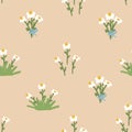 Blossom floral seamless pattern with daisy. Blooming botanical motifs scattered random. Royalty Free Stock Photo