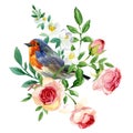 Blossom garden flowers and birds. floral banner prety design