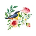 Blossom garden flowers and birds. floral banner prety design Royalty Free Stock Photo