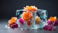 Blossom inside Ice Cube, Beautiful Frozen Background, using Generative ai Royalty Free Stock Photo