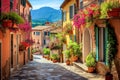 Blossom-Lined Alley in a Picturesque Mountain Village