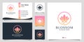 Blossom logo with modern gradient line art style and business card design template Premium Vector Royalty Free Stock Photo