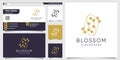 Blossom logo with simple flower line art style and business card design template Premium Vector Royalty Free Stock Photo