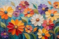 Blossom Mosaic: Abstract Painting with Swirls of Vibrant Flowers Dominating the Canvas, Background Comprised of a Mesmerizing