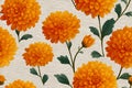 Blossom pattern. Orange small chrysanthemum flowers equidistant from each other. Seamless pattern. Drawing style Royalty Free Stock Photo