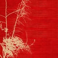 Blossom silhouette on red ribbed handmade paper