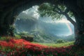 Blossom Tree Waterfall Hill Painting With Generative AI