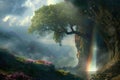 Blossom Tree Waterfall Hill Painting With Generative AI