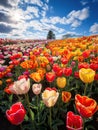 Blossoming Beauty: Sunny Springtime Amidst Tulips