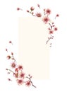 Blossoming branch from tree, spring card template, sakura, cherry apricot flowers Watercolor painted Royalty Free Stock Photo