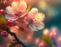 Blossoming cherry blossoms, in warm pastel colors. The beauty of spring and the transient