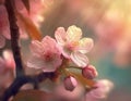 Blossoming cherry blossoms, in warm pastel colors. The beauty of spring and the transient