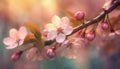 Blossoming cherry blossoms, in warm pastel colors. The beauty of spring and the transient