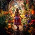 Blossoming Dreams: A Young Girl's Garden Adventure Royalty Free Stock Photo