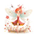 Blossoming fairyland magic, charming illustration of colorful fairies with cute wings and magical blossom delights