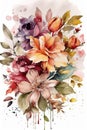 Watercolor Bouquet of Flowers on white background. Generative AI Royalty Free Stock Photo
