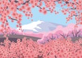 Blossoming Oriental cherry and mountain