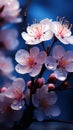 Blossoming spring flowers, bokeh brings a dreamy blue atmosphere