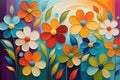 Blossoming Symphony: Abstract Background with an Array of Stylized Flowers, Blending Colors, Overlapping Petals in Sublime Harmony