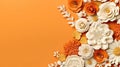 Blossoms of Joy: Vibrant Paper Flowers on an Orange Canvas