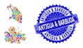 Blot Collage Antigua and Barbuda Map and Distress Badge