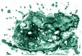 A blot of emerald green ink on white paper. Drops of watercolor paint splattered on a white background. Fine abstract artistic bac Royalty Free Stock Photo