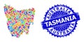 Blot Mosaic Tasmania Island Map and Textured Badge