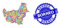 Blot Pattern Borneo Map and Textured Badge