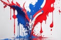 Blots in the colors of the American flag, creative abstract art in the style of splash art Royalty Free Stock Photo