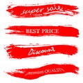 Blots, stains to label, discount, best price. Set of illustration in grunge style. Red grunge banners. Vector illustration EPS10 Royalty Free Stock Photo