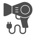 Blow drier solid icon, makeup routine concept, hair drier sign on white background, hairdrier icon in glyph style for