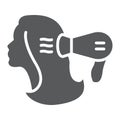 Blow dry glyph icon, hairdresser and blowdryer, hair dryer sign, vector graphics, a solid pattern on a white background.